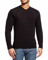 Black cotton long sleeve V-neck T-shirt