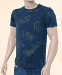 Versace Mens Navy with Olive Green Coulture Design Short Sleeve T-Shirt