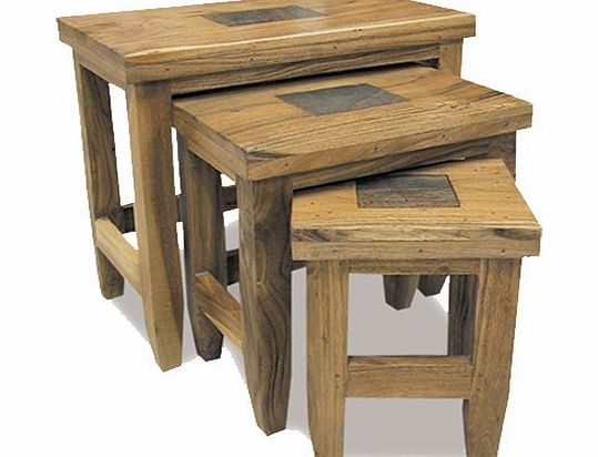 VERTY FURNITURE Nest of 3 Tables Solid Wood with real slate in lay hand crafted Indian Furniture