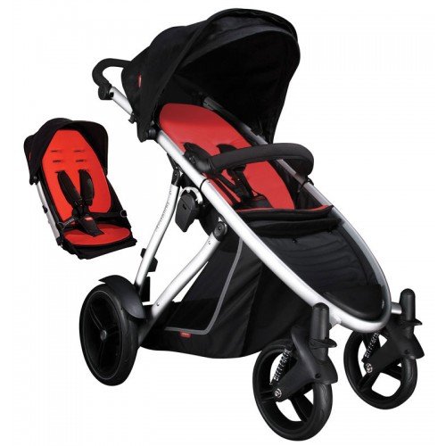 Phil & Teds Verve Pushchair Buggy Stroller - Black/Red + Double Kit + Raincover