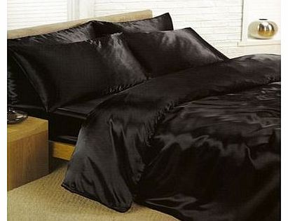 6pc Satin Bedding Black Double Duvet Cover Set (inc 1 duvet cover,1 fitted sheet,4 pillowcases)