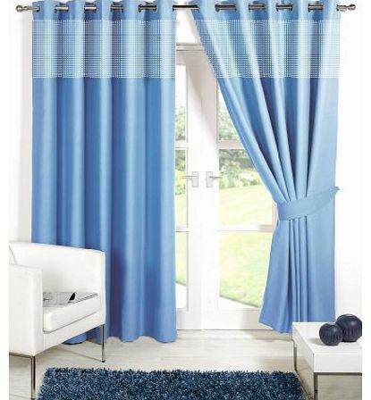 Pair of BLUE 46`` Width x 54`` Drop , Childrens Gingham Thermal Eyelet / RingTop BLACKOUT Curtains INCLUDING PAIR OF MATCHING TIE BACKS, Winter Warm but Summer Cool by VICEROY BEDDING