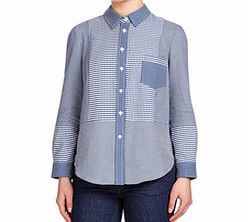 Blue multi-pattern cotton Oxford shirt