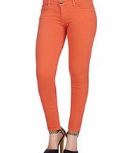 Orange cotton blend power skinny jeans