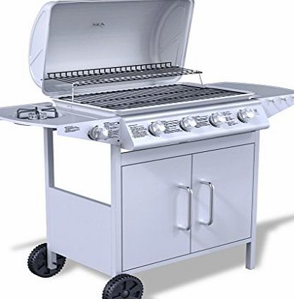 vidaXL Stainless Steel Gas Barbecue BBQ Grill 4   1 Burners Silver