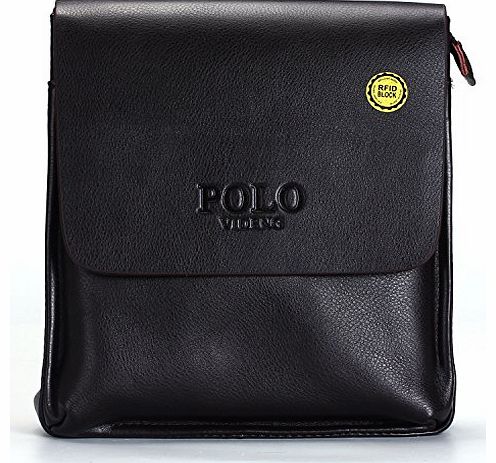 VIDENG POLO Newest RFID Blocking Secure Mens Leather Briefcase Shoulder Messenger Bag (Brown-V2)