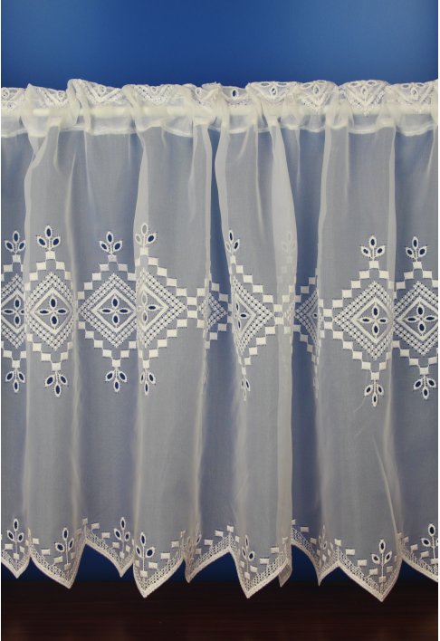 White Embroidered Voile Cafe Net Curtains
