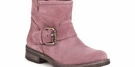 Violet suede buckled ankle boots