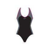 View Speedo Winner Clipback Womens Swimming Costume (Black/Grey 36`)