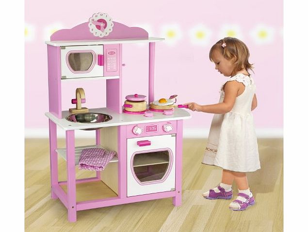Viga Little Chef Wooden Kitchen Pink amp; White