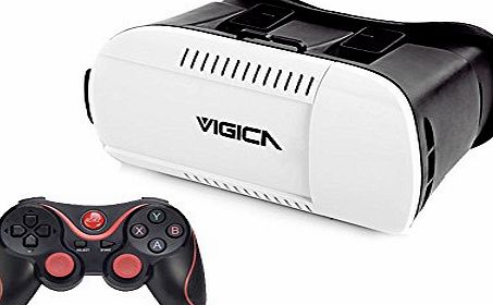 VIGICA VR BOX Virtual Reality Headset VR Glasses 3D Video Glasses Bluetooth Game Controller Gamepad for Smartphone PC Windows Set top Boxes(with gamepad)