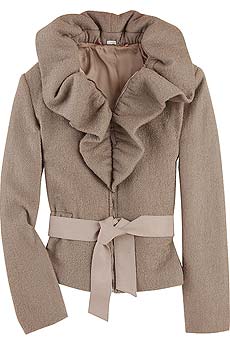Ruffle collar belted jacket