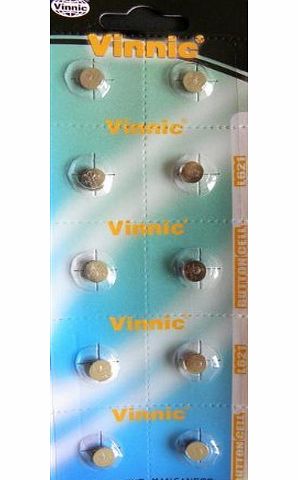 Vinnic AG1 L621 G1 Alkaline Battery (10 Pack) used in Watches, Calculators, Toys, Lasers, Clocks, Thermometers, and many other electronic items.