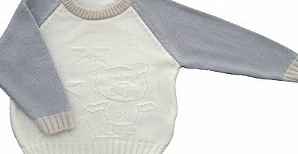 Violette Knitted Sweater for Baby Boys with a Bunny and a Baby Bear Off-White and Grey 3-years