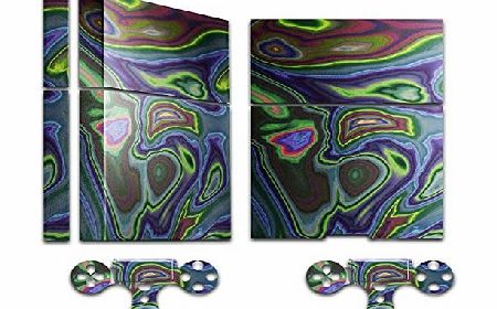 Virano Abstract 10043, Modern, Skin Sticker Decal Vinyl Wrap Cover Protector with Leather Effect Laminate and Colorful Design for PS4 Play Station 4 Set for Game Console and 2 Controllers.