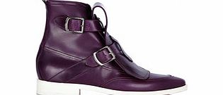 Burgundy leather buckled boots
