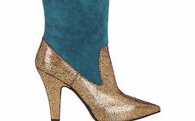 Vivienne Westwood Gold and turquoise leather ankle boots