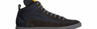 Navy and grey suede high-top trainers