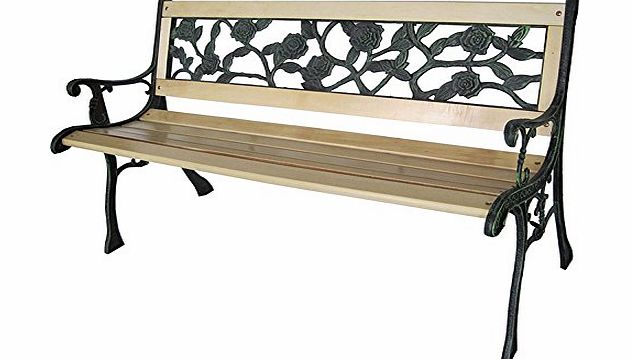 Vivo 3 Seater Rose Outdoor Wooden Garden Park Bench Chair Seat with Cast Iron Legs
