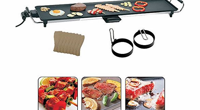 XXXL Electric Teppanyaki Large Table Top Grill Griddle BBQ Barbecue Camping 8 Spatulas and 2 X Non-Stick Egg Rings with Folding Handles 2000 Watts 90cm X 23cm