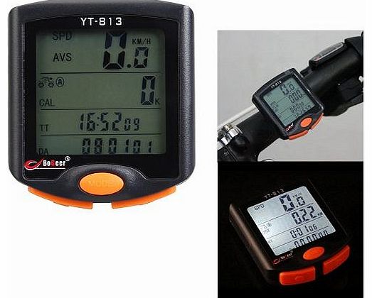 15 Funtional LCD Bicycle Cycling Computer Odometer Speedometer Stopwatch Waterproof NIGHT LIGHT