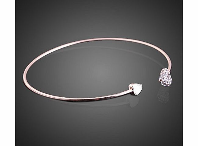 Vktech Elegant Adjustable Double Heart Full Crystal Golden Opening Bangle Bracelet