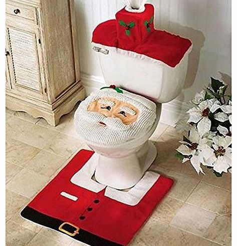 Vktech Hot Sell Happy Santa Toilet Seat Cover   Rug Bathroom Set Christmas Decorations