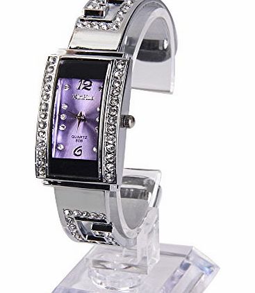 Vktech Lady Bracelet Watch Square Diamond Face Strip Hour Mark with Rectangle Dial (Light Purple)