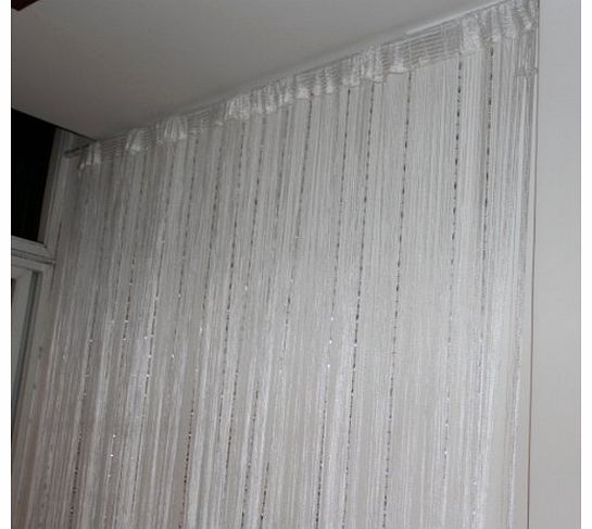 Romantic Solid Color Fringe Door Curtain Drape String with Bead Chain 1X2M (White)