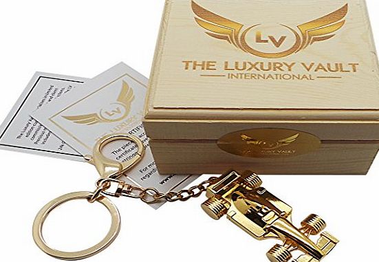 VL F1 24 Carat Gold Racing Car Keyring Coated in Pure Gold Keychain in Luxury Wooden Case Formula 1 Fans Gift