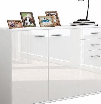 Vladon Sideboard Cabinet Solo V3 in White / White High Gloss