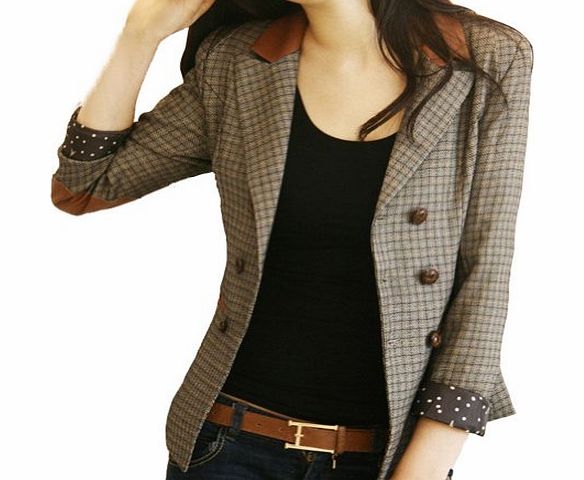 Vobaga Womens Vintage Style Double Breasted Check Blazer Suit Ladies Jacket Coat XXL