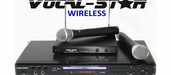 Vocal-Star VS-800 HDMI Multi Format Karaoke Machine with 2 Pro VHF Wireless Microphones and 600 Songs