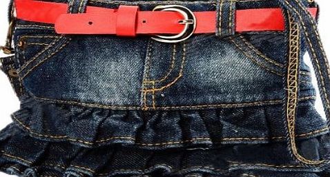 Vococal Novelty Stylish Red Belt Jean Denim Skirt Style Zipper Purse w/ Carrying Strap