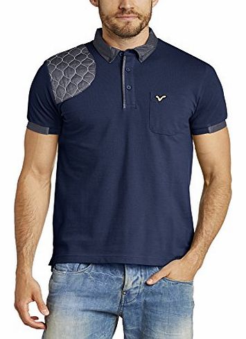  Jeans Mens Ogden AW14 Checkered Button Front Short Sleeve Polo Shirt, Blue (Black Iris), Large