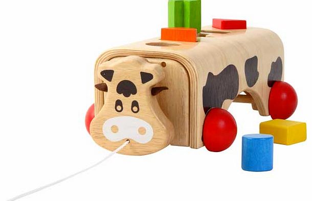 Wooden Cow Pull Along Shape Sorter Toy