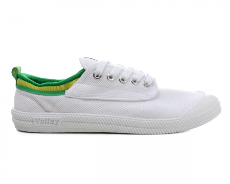 International White/Green Canvas Trainers