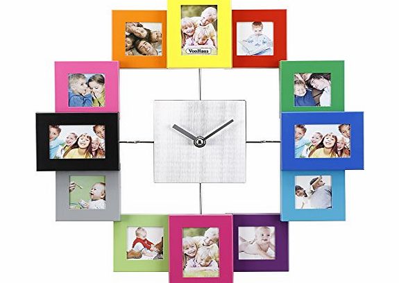 VonHaus Photo Frame Clock Multi Coloured - Holds 12 Photos