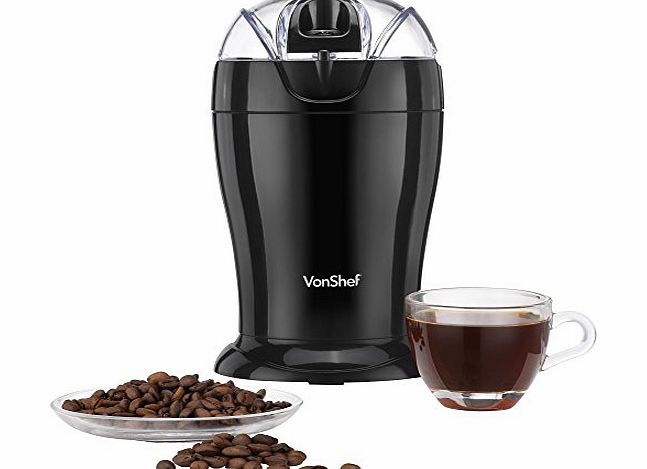 VonShef Whole Coffee Bean, Nut amp; Spice Grinder - Powerful 150W Motor with Stainless Steel Twin Blades