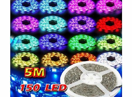 Waterproof SMD 5050 RGB LED Strip Tape Light Flexible LED Ribbon 5 Meters / 150 LEDs, + 20 Colours + 44 Key Colours IR Controller + 12V Power Supply AC Adapter. Ideal For Gardens, Homes, Kitchen, Unde
