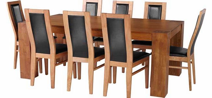 Warwick Oak Dining Table and 8 Black Chairs