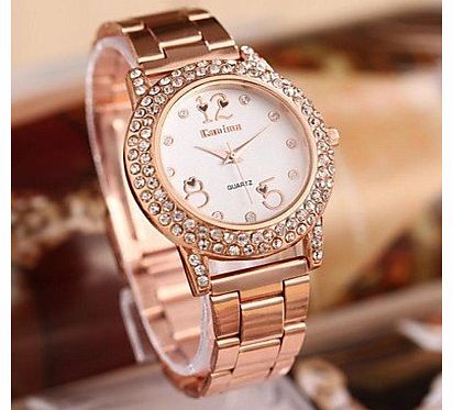 Watches Womens Fashion Heart Rhinestones Steel Belt Watch ( Color : Rose Gold , Gender : For Lady )