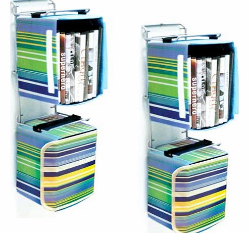 STRIPE - 4 Wall Mounted Fabric Storage Boxes - Blue / Green
