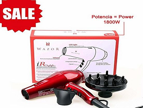 Wazor Infrared Negative Ions Hair Dryer 1800W DC Motor Lightweight Blow Dry with Safe Standard UK Plug