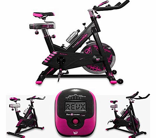 RevXtreme Indoor Aerobic Exercise Bike / Cycle Fitness Cardio Workout Machine - 22KG Flywheel (Pink)