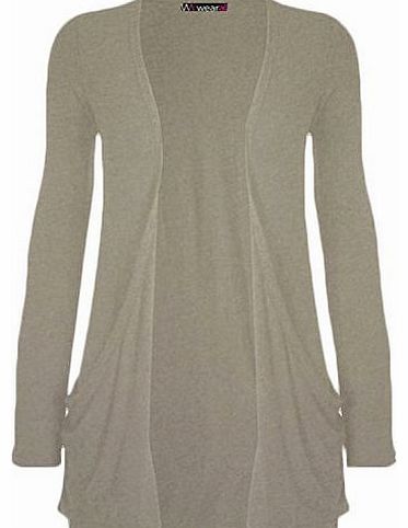 - Ladies Long Sleeve Pocket Cardigan Womens Top - Light Grey - 12 / 14