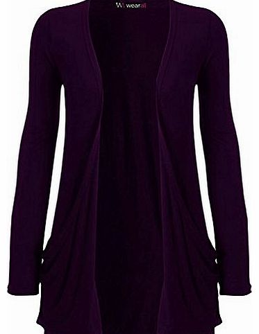 - Ladies Long Sleeve Pocket Cardigan Womens Top - Purple - 8 / 10