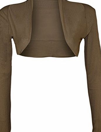 WearAll Ladies Shrug Bolero Stretch Top Womens Cardigan - Mocha - 8/10