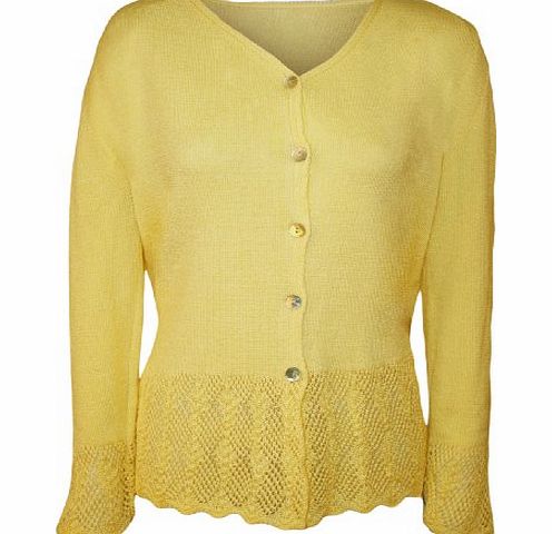 WearAll New Plus Womens Knitted Button Cardigan Ladies Long Sleeve Crochet Top - Yellow - 14-16(s/m)