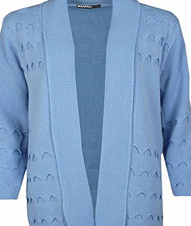 WearAll Plus Size Womens Cut Out Open Long Sleeve Top Ladies Knitted Cardigan - Light Blue - 16-18